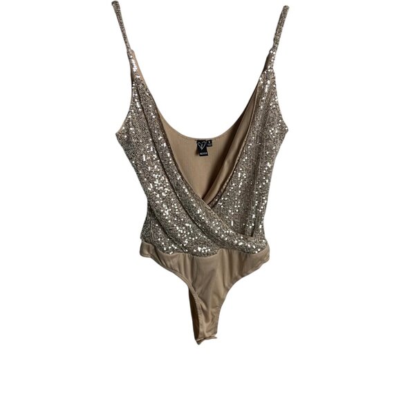 Windsor Sequin Bodysuit in Silver and Tan - Picture 1 of 6